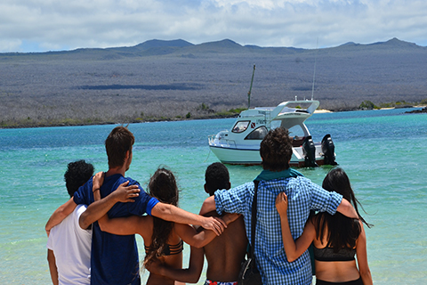 Students observing the water