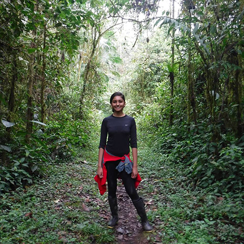 student in a forest 